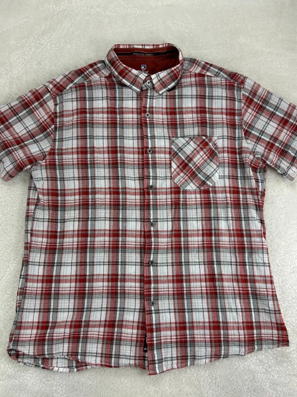 Kuhl Button-Up Shirt Mens XL Red White Plaid Organic Cotton Short Sleeve “Read”